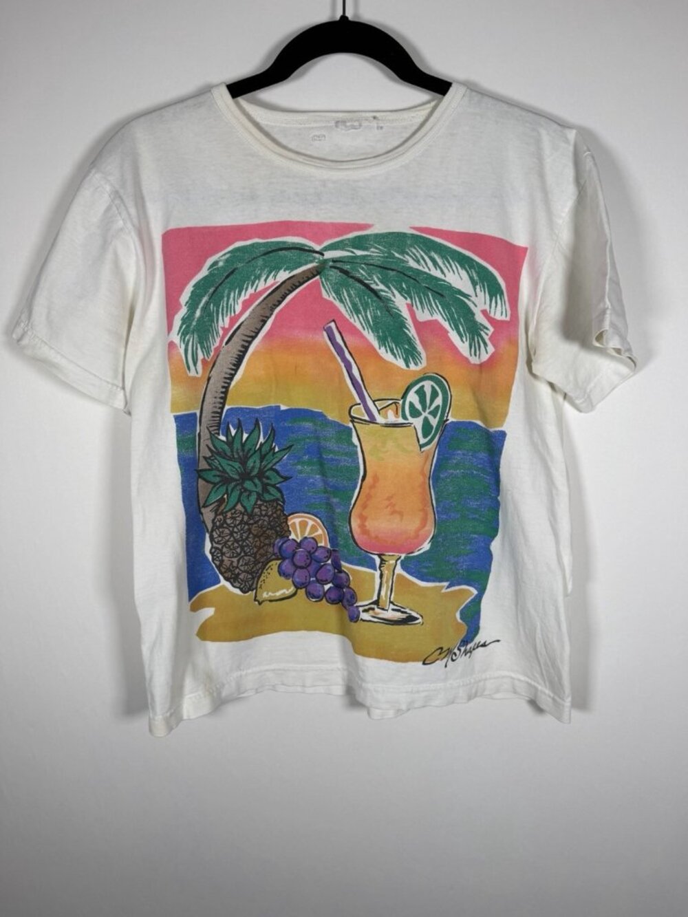 Vintage Y2K beach neon colorful coquette vacation graphic tshirt CM Shapes M